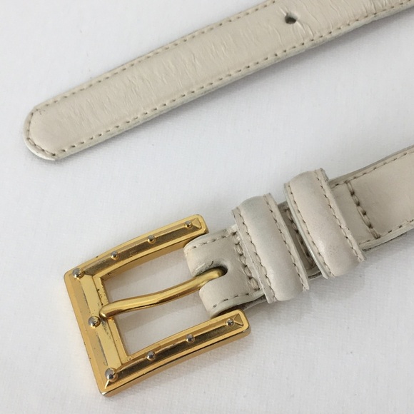 Vintage Liz Claiborne Ivory Colored Leather Belt Gold Tone Buckle Women’s Sz M - Picture 4 of 10